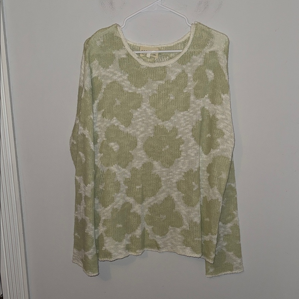 Elegant Floral Long Sleeve Top - Sage and Cream